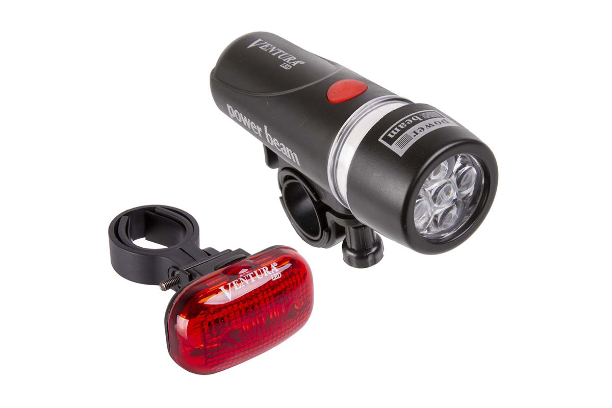 Комплект фары с фонарем (2 диода, 2 режима с линзами+2 диода, 4 режима красный) с батарейками VENTURA, 5-221004