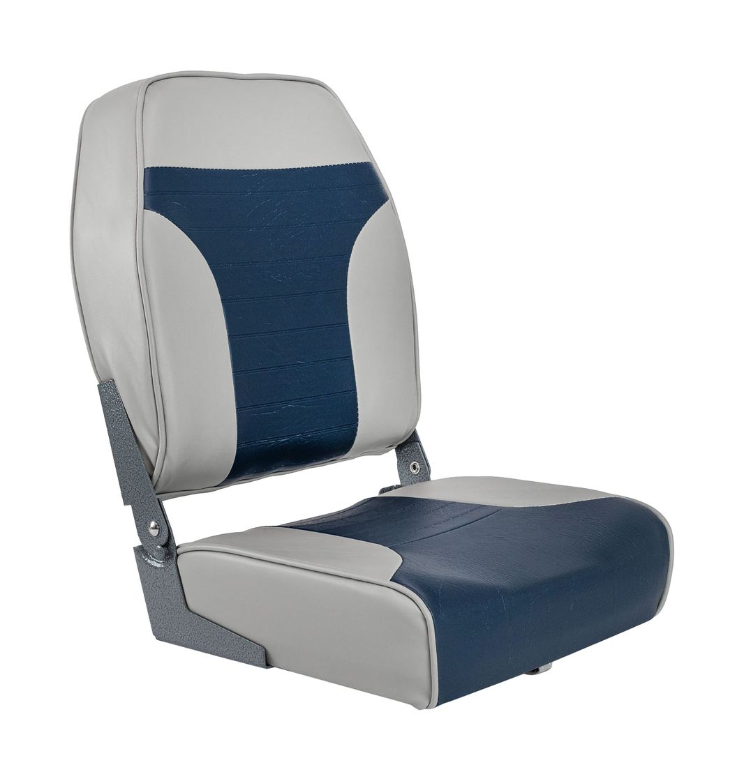 Кресло складное мягкое ECONOMY с высокой спинкой двуцветное, серый/синий, 889-7743